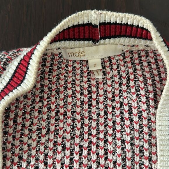 Maje Mapada Knit Button-Front Boyfriend Cardigan in Red & White  -size 2 Medium. - Picture 14 of 14